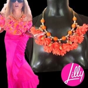 LILLY PULITZER NECKLACE 🩷 NWT Tangero TROPICAL Flower Bloom Beaded Long